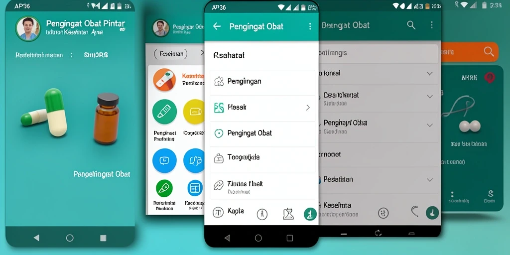 Antarmuka pengguna aplikasi API36 untuk Pengingat Obat yang menarik.